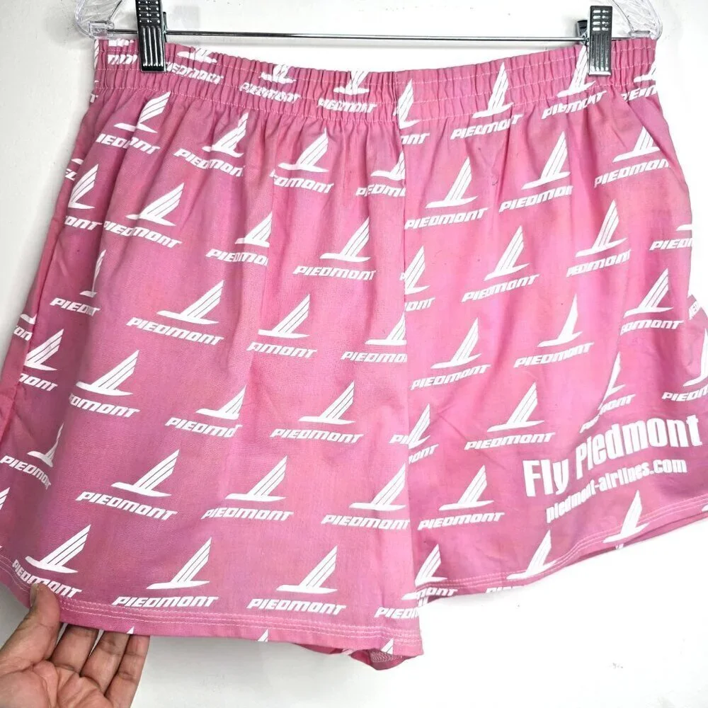 Vintage NWOT Fly Piedmont Airlines Pink White Elastic Shorts Made In USA